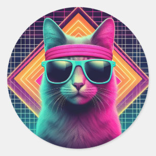Retro Cool Cat Ronde Sticker