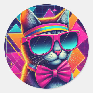 Retro Cool Cat Ronde Sticker