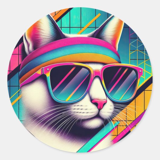 Retro Cool Cat Ronde Sticker (Voorkant)