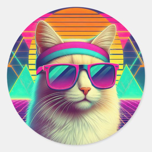Retro Cool Cat Ronde Sticker (Voorkant)