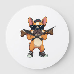 Retro Cool Franse Bulldog Draagt Bot Cartoon  Grote Klok