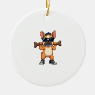Retro Cool Franse Bulldog Draagt Bot Cartoon  Keramisch Ornament