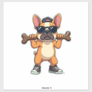 Retro Cool Franse Bulldog Draagt Bot Cartoon Sticker