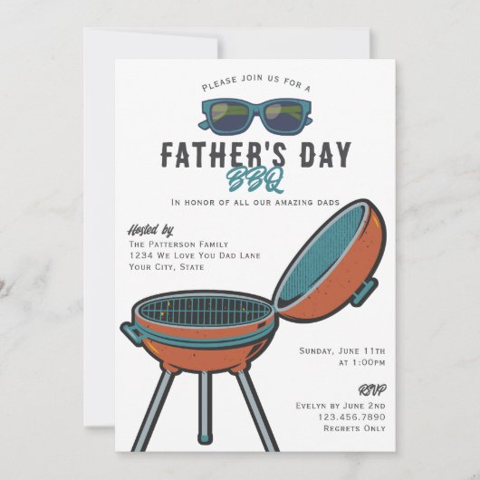 Retro Cool Grill Zonnebril Vaderdag BBQ Feest Kaart (Voorkant)