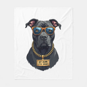 Retro Cool Pitbull in Zonnebril met Gouden Ketting Fleece Deken