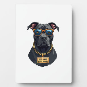 Retro Cool Pitbull in Zonnebril met Gouden Ketting Fotoplaat