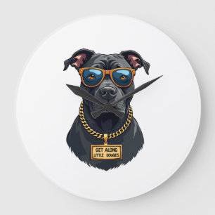 Retro Cool Pitbull in Zonnebril met Gouden Ketting Grote Klok