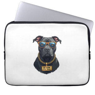 Retro Cool Pitbull in Zonnebril met Gouden Ketting Laptop Sleeve