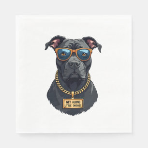 Retro Cool Pitbull in Zonnebril met Gouden Ketting Servet