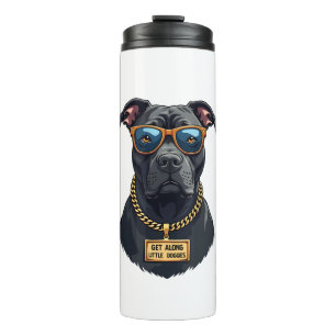 Retro Cool Pitbull in Zonnebril met Gouden Ketting Thermosbeker