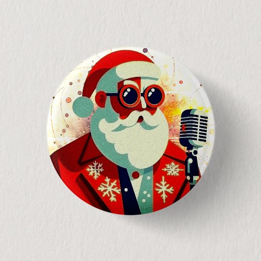 Retro Cool Santa Ronde Button 3,2 Cm (Voorkant)