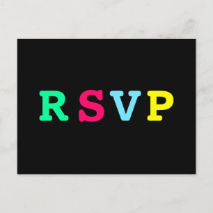 Retro Cool Zwart Kleurrijke RSVP Uitnodiging Briefkaart