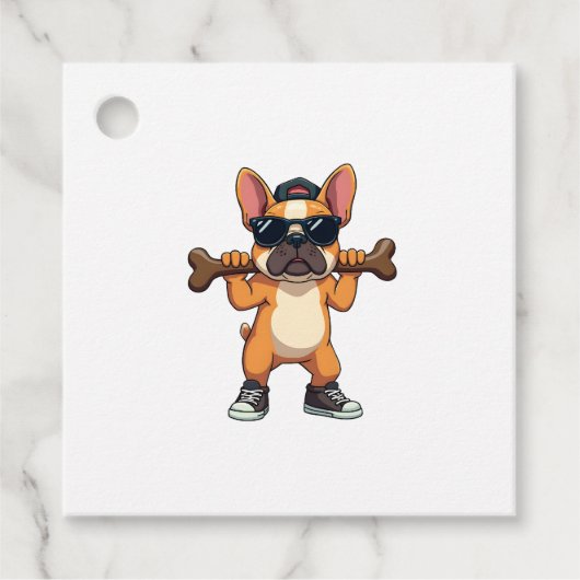 Retro Coole Franse Bulldog met Bot Cartoon  Bedankjes Labels (Voorkant)