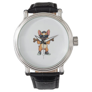 Retro Coole Franse Bulldog met Bot Cartoon Horloge