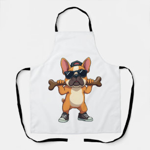 Retro Coole Franse Bulldog met Bot Cartoon  Schort