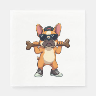 Retro Coole Franse Bulldog met Bot Cartoon Servet
