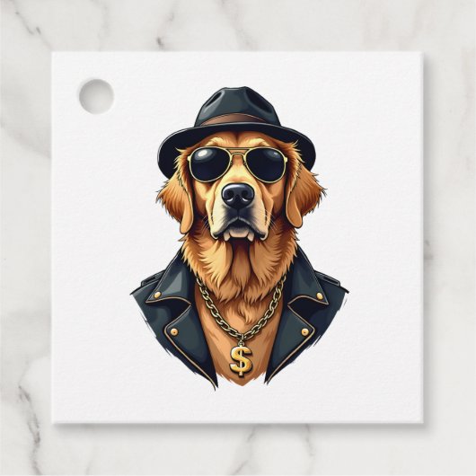 Retro Coole Goud Retriever Hond met Zonnebril en Bedankjes Labels (Voorkant)
