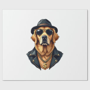 Retro Coole Goud Retriever Hond met Zonnebril op Cadeaupapier
