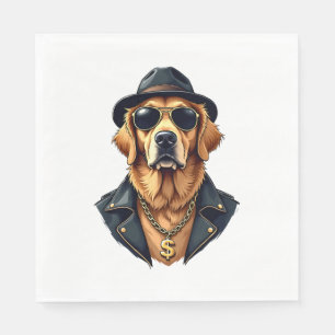 Retro Coole Goud Retriever Hond met Zonnebril op Servet