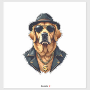 Retro Coole Goud Retriever Hond met Zonnebril op Sticker