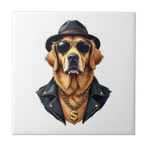 Retro Coole Goud Retriever Hond met Zonnebril op Tegeltje