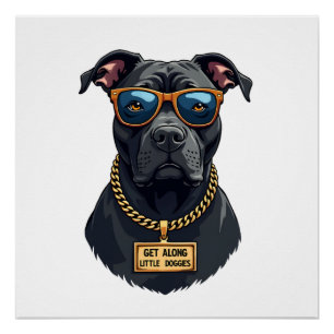 Retro Coole Pitbull in Zonnebril met Gouden Kettin Perfect Poster