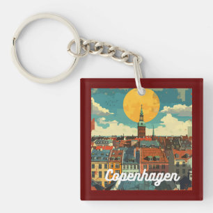 Retro Copenhagen Skyline Sleutelhanger