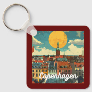 Retro Copenhagen Skyline Sleutelhanger