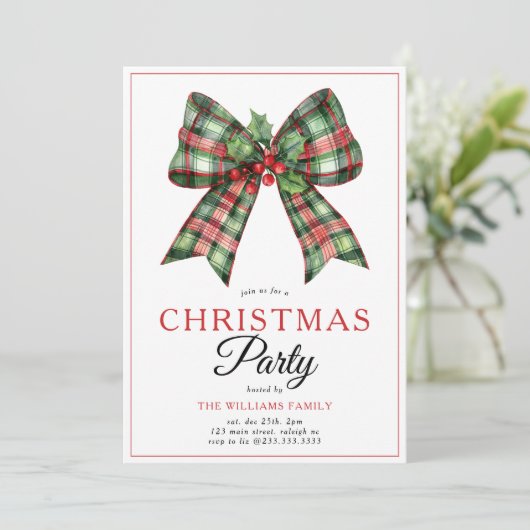 Retro Coquette Boog Script Kerstboom Party Kaart (Staand voorkant)