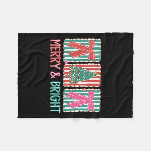 Retro Coquette Boog Vrolijk en Heldere Kerstboom Fleece Deken (Voorkant (Horizontaal))