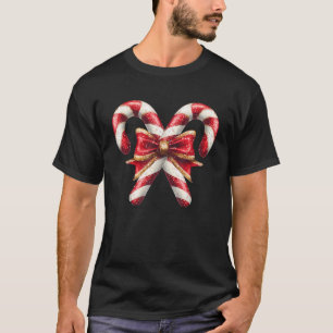 Retro Coquette Bow Candy Cane Christmas Season Vib T-shirt