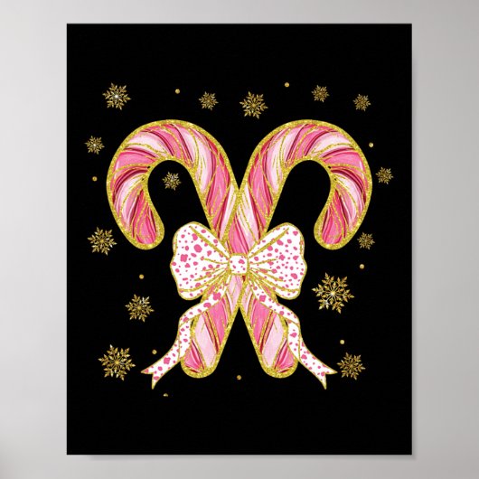 Retro Coquette Bow Candy Cane Kerstseizoen Wom Poster (Voorkant)