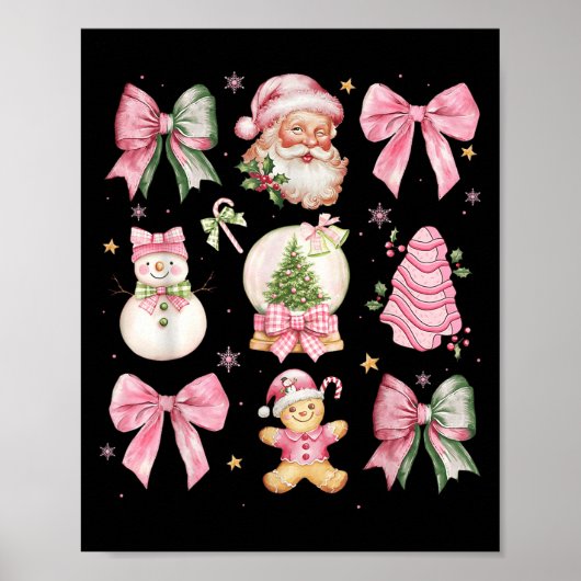Retro Coquette Bow Nk Christmas Tree Snowman Xmas Poster (Voorkant)