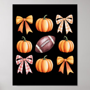 Retro Coquette Bow Pumpkin Amerikaans Football Bed Poster