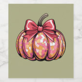 Retro Coquette Bow Pumpkin Herfst Vibes Seizoen Wijn Etiket (Enkel label)
