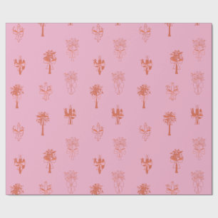 Retro Coquette Cactus & Palmbomen met Roze Bogen Cadeaupapier