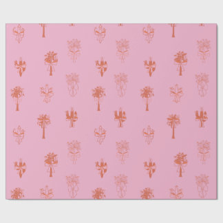 Retro Coquette Cactus & Palmbomen met Roze Bogen Cadeaupapier