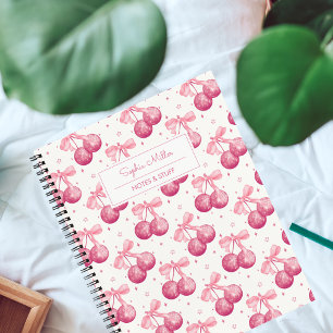 Retro Coquette Disco Ball Cherries Roze Bow Custom Notitieboek