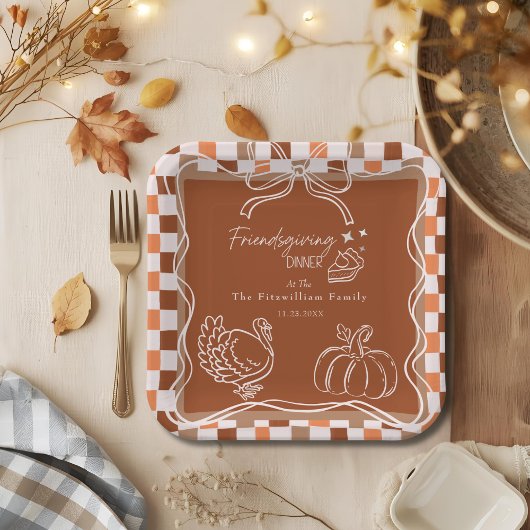 Retro Coquette Friendsgiving dinner Thanksgiving Papieren Bordje