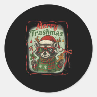 Retro Coquette Merry Trashmas Wasbeer Kerst Cu Ronde Sticker