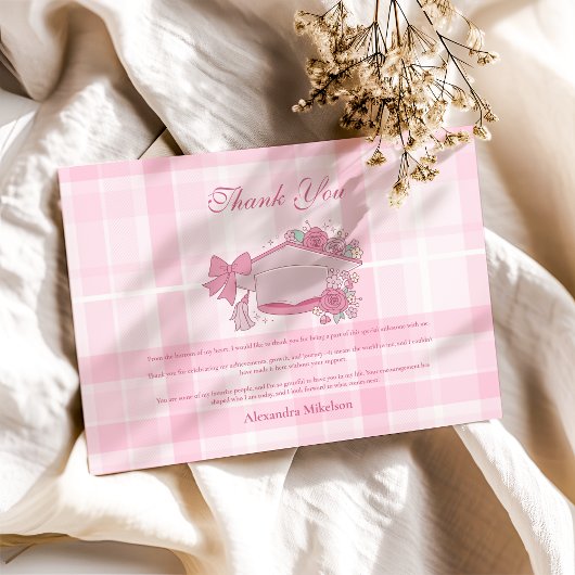 Retro Coquette Roze strik Afstuderen Bedankkaart