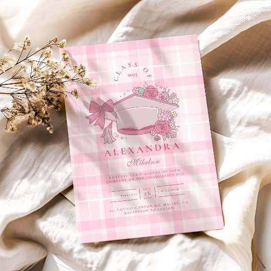 Retro Coquette Roze strik Afstuderen Kaart