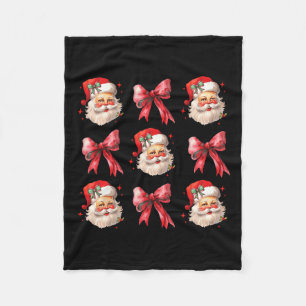 Retro Coquette Santa Red Bows Kerstmis voor vrouwe Fleece Deken