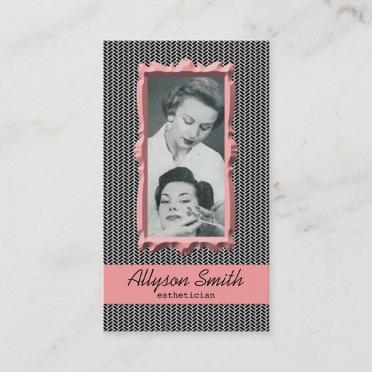 Retro Coral Houndstooth Esthetician Visitekaartje (Voorkant)