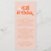 Retro Coral Roze Sinaasappel Eet en Drink bruiloft Menu (Voorkant)