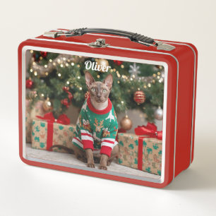 Retro Cornish Rex Cat Christmas gepersonaliseerd