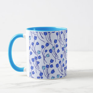 Retro Cottage Schets Tulpen Blauw Delfts Mok