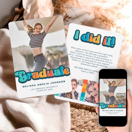 Retro couleur super 3 photo faire-part de graduati