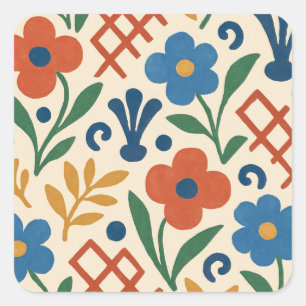 Retro Country Floral Trellis Patroon Vierkante Sticker