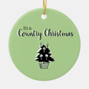 Retro Country Kerstboom Groen Keramisch Ornament